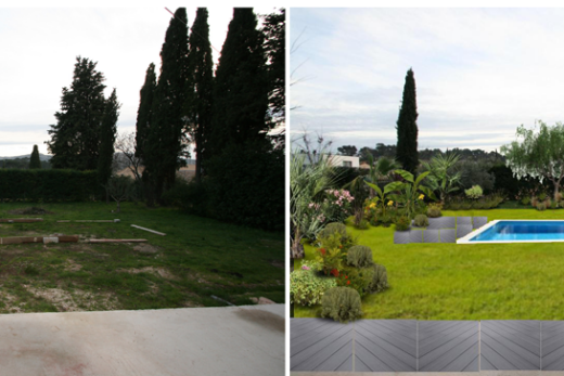 Integration of a swimming pool and design of a contemporary Mediterranean-Provençal garden